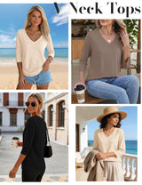 LOMON 3 Pack Tops for Women 3/4 Sleeve V Neck Basics Tees Business Casual Summer T Shirts