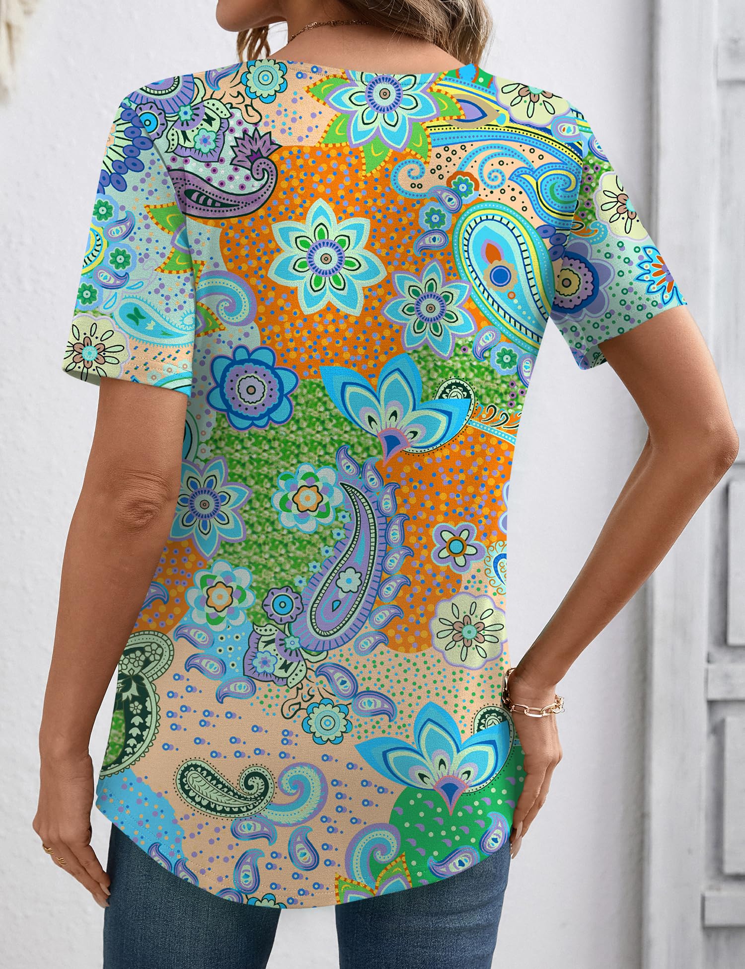 LOMON Womens Summer Tops V Neck Short Sleeve Shirts Dressy Casual Tunic Blouses Spring Fashion