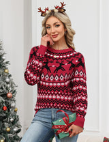 LOMON Womens Casual Lightweight Vintage Fair Isle Sweater Raglan Sleeve Crew Neck Knitted Pullover Comfy Warm Fall Tops