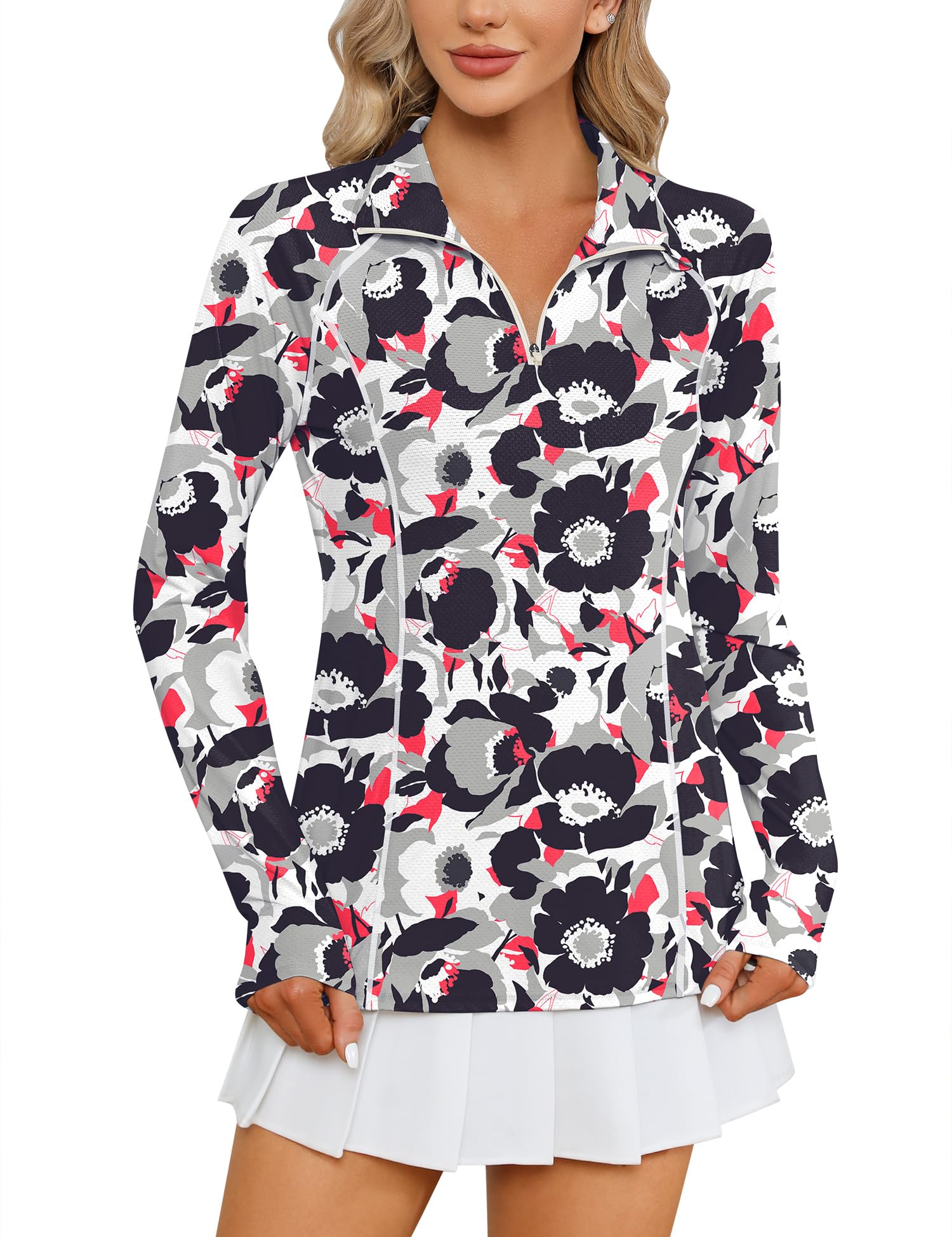 LOMON Women Long Sleeve Shirts Sun Protection 1/4 Zip Summer Quick Dry Hiking Shirts Quarter Zip Pullover for Women