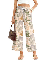 LOMON Women's Casual Wide Leg Pants Drawstring Elastic Waist Flowy Palazzo Pants with Pockets