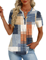 LOMON Womens Tops Dressy Casual V Neck Short Sleeve Shirts Summer Pleated Blouses Button Down Tunic Loose Fit