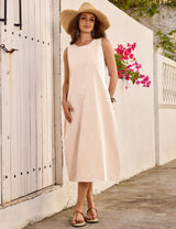 LOMON Summer Dresses for Women Cotton Casual Maxi Dress Beach Vacation Long Sundresses Plaid Striped with Pockets