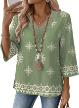 LOMON Women's 3/4 Length Sleeve Boho Tops V Neck Lace Summer Outfits Dressy Casual Flowy Shirts Vacation Clothes Blouses