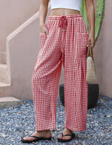 LOMON Womens Wide Leg Linen Pants Casual Drawstring Palazzo Harem Pants Summer Loose Beach Travel Vacation Pants with Pockets
