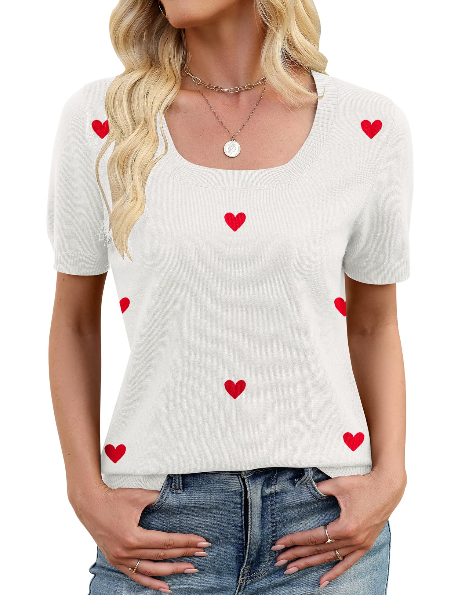 LOMON Womens Short Sleeve Sweater Spring Square Neck Knit Tops Summer Fahshion Business Casual Tops