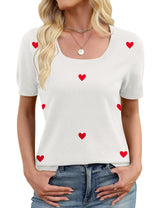 LOMON Womens Short Sleeve Sweater Spring Square Neck Knit Tops Summer Fahshion Business Casual Tops