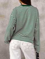 LOMON Striped Long Sleeve Shirt Women Y2k Oversized Crewneck Fall Spring Drop Shoulder Vintage Tops Teen Girl Clothes