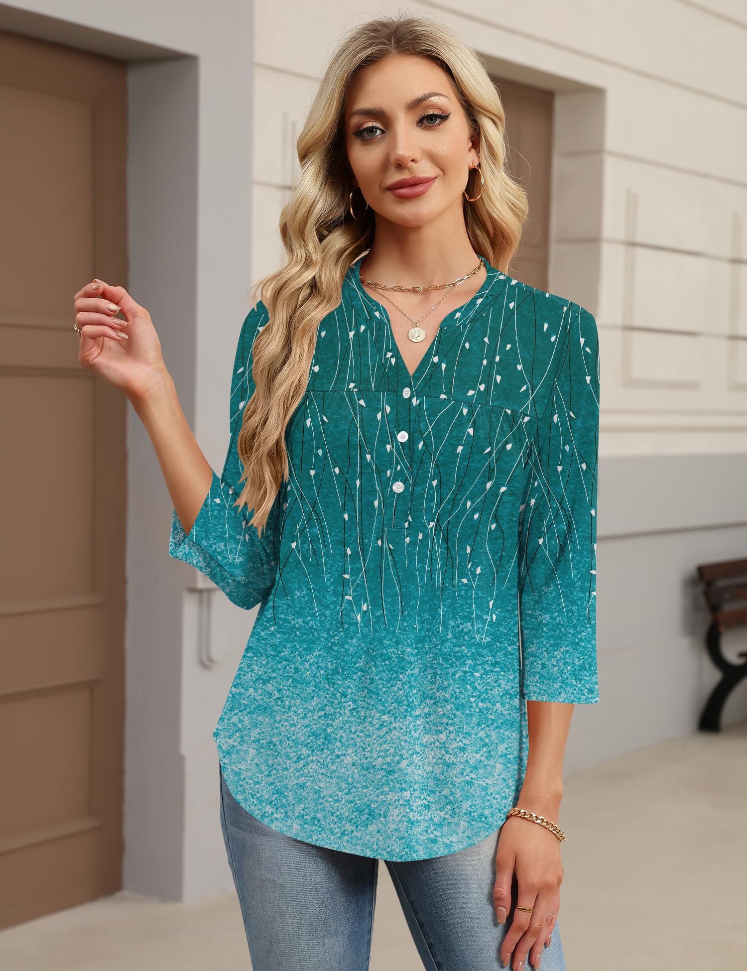 LOMON Womens Tops 3/4 Sleeve Botton Down Shirts Casual V Neck Tunic Blouses Pleated Fashion Summer Tees 2026 Trendy S-3XL