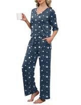 LOMON Women's 2 Piece Lounge Pajama Sets Soft 3/4 Sleeve Tops and Wide Leg Pants Loose Casual Outfits with Pockets