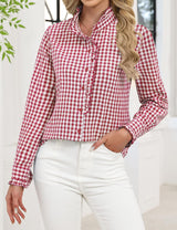 LOMON Button Down Shirts for Women Dressy Casual Long Sleeve Ruffle Blouses Office Tops Work Shirt