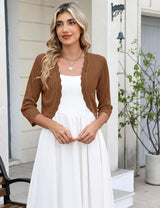 LOMON Women's 3/4 Sleeve Cropped Cardigan Knit Sweaters Trendy Open Front Bolero Shrugs for Dresses S-XXL