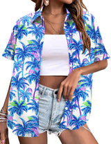 LOMON Women's Summer Hawaiian Shirts Floral Short Sleeve Button Down Shirts Hawaii Tropical Beach Tops Outfits