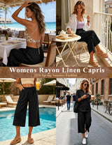 LOMON Women's Wide Leg Capri Pants Cropped Palazzo Summer Beach Vacation Casual Pants with Pockets