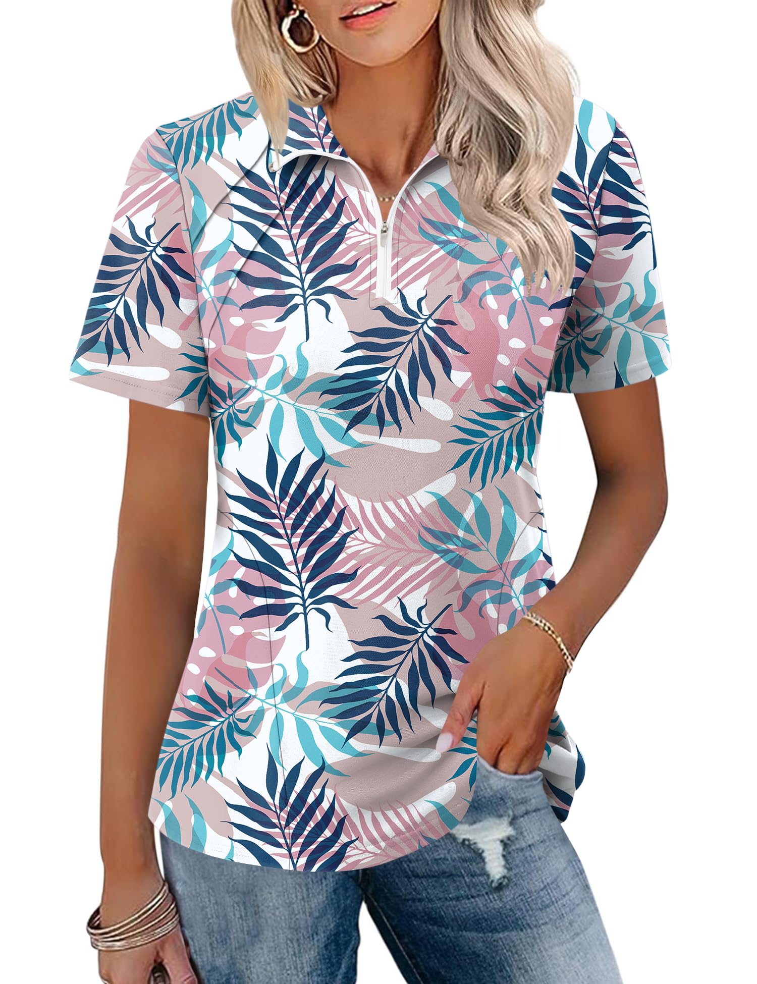 LOMON Womens Golf Polo Shirts Summer Short Sleeve 1/4 Zip Tops Moisture Wicking Casual Tennis Activewear with Pockets