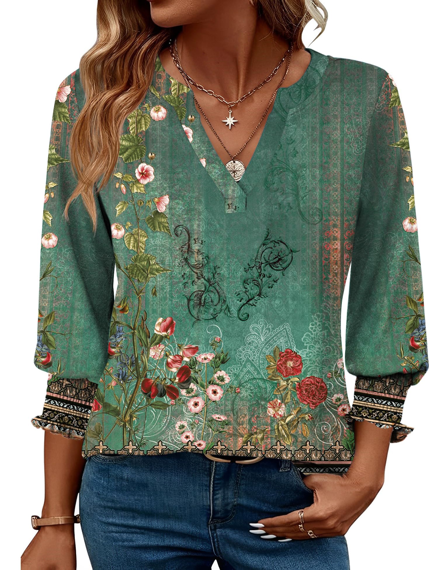 LOMON Women's 2026 Fashion Tops 3/4 Length Sleeve Business Casual Blouses Summer Tees Shirts S-4X