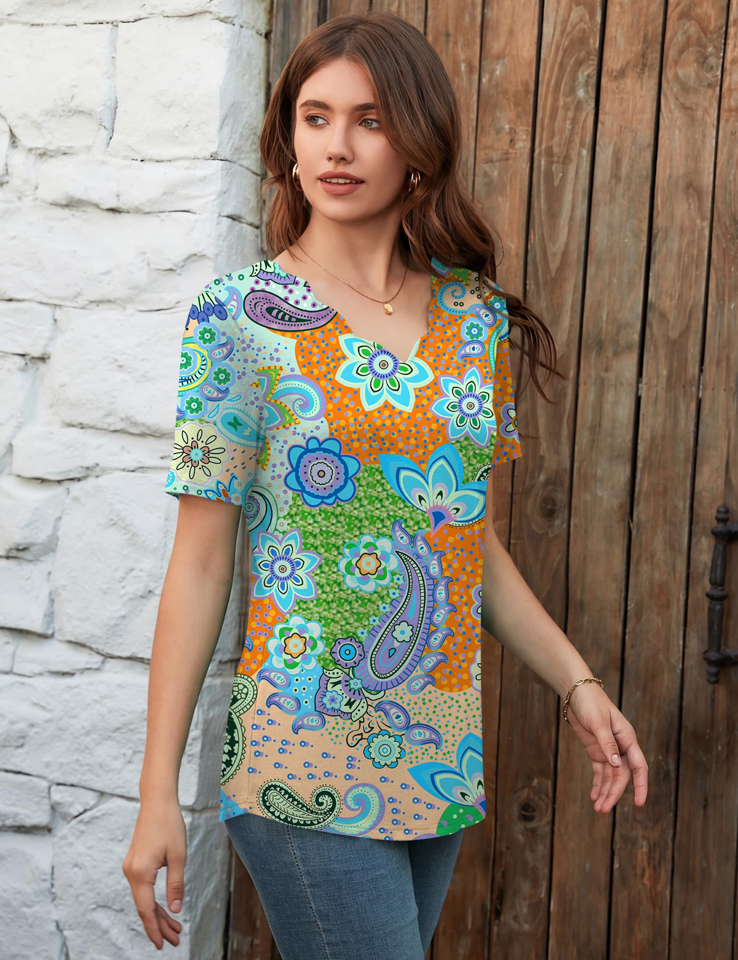 LOMON Womens Summer Tops V Neck Short Sleeve Shirts Dressy Casual Tunic Blouses Spring Fashion