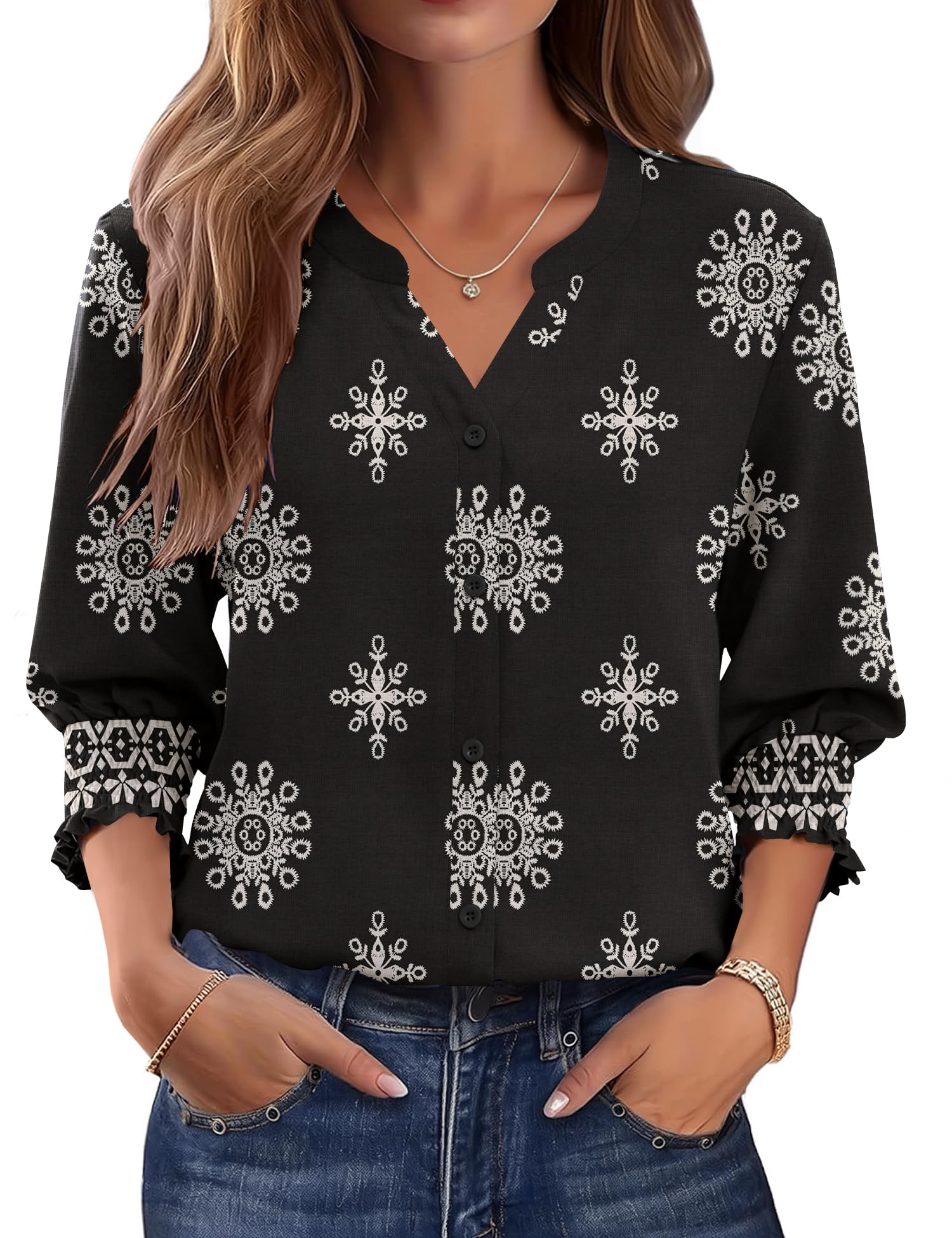 LOMON Button Down Shirts for Women 3/4 Length Sleeve Business Casual Blouses 2026 Summer Tops