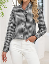 LOMON Button Down Shirts for Women Dressy Casual Long Sleeve Ruffle Blouses Office Tops Work Shirt