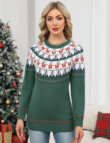LOMON Womens Casual Lightweight Vintage Fair Isle Sweater Raglan Sleeve Crew Neck Knitted Pullover Comfy Warm Fall Tops