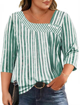 LOMON Womens Plus Size Tops 3/4 Length Sleeve T Shirts Asymmetrical Neck Blouses for Women Fashion 2026