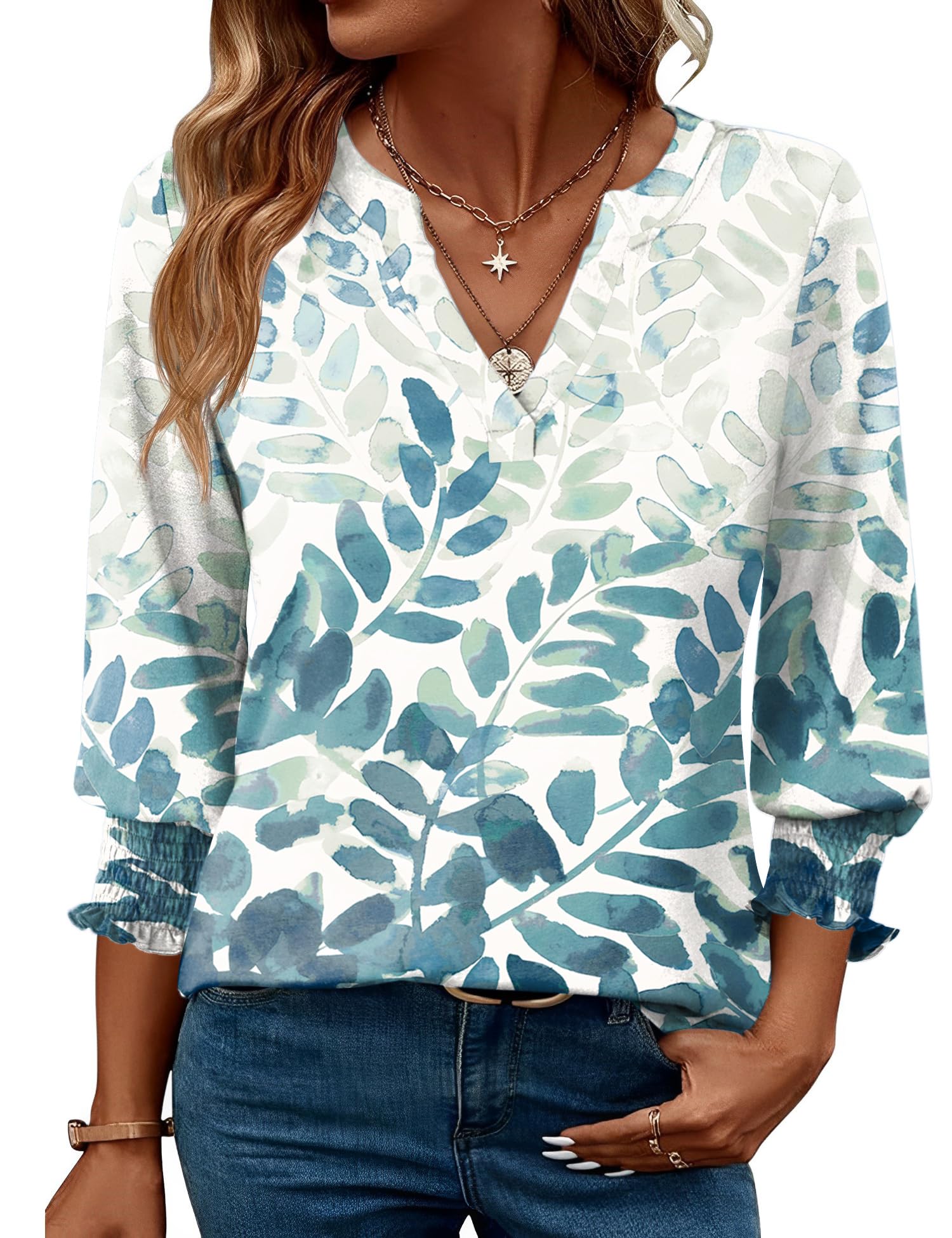 LOMON Women's 2026 Fashion Tops 3/4 Length Sleeve Business Casual Blouses Summer Tees Shirts S-4X