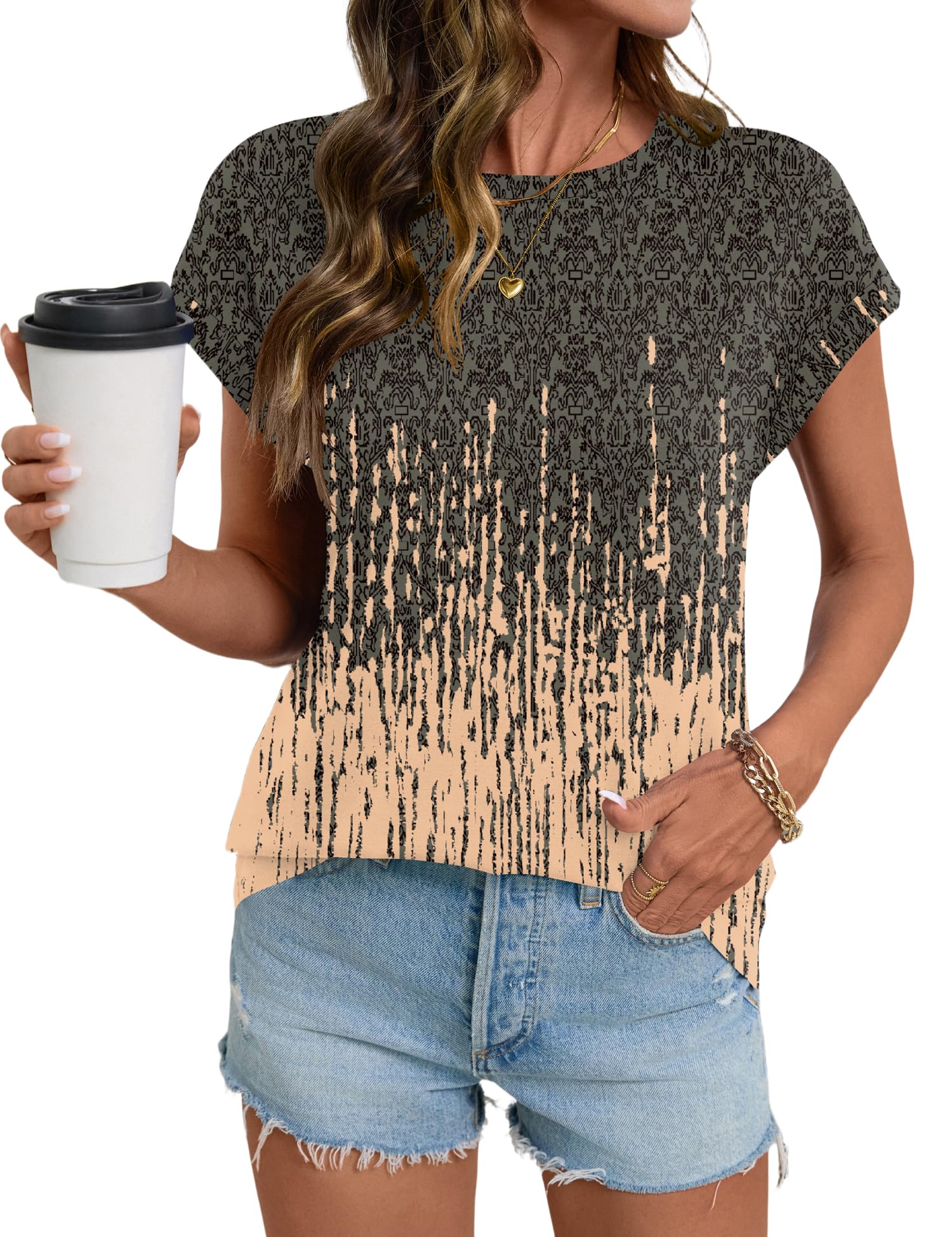 LOMON Womens Summer Tops Short Sleeve Shirts Cap Sleeve Tops Crew Neck Cute Trendy Tunic Blouses Dressy Casual Outfits 2026