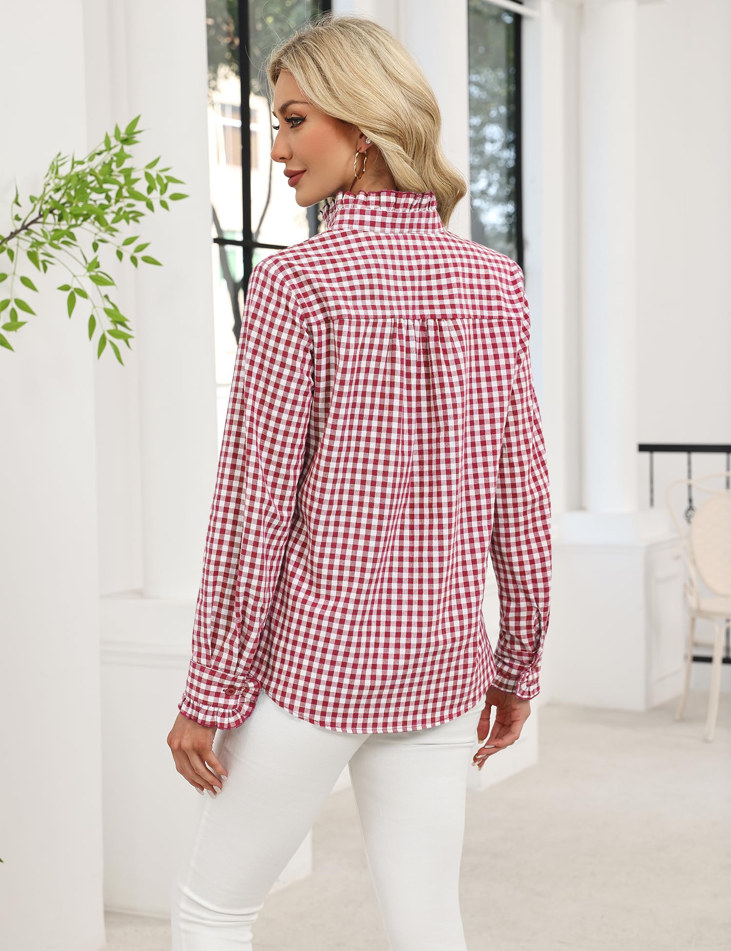 LOMON Button Down Shirts for Women Dressy Casual Long Sleeve Ruffle Blouses Office Tops Work Shirt