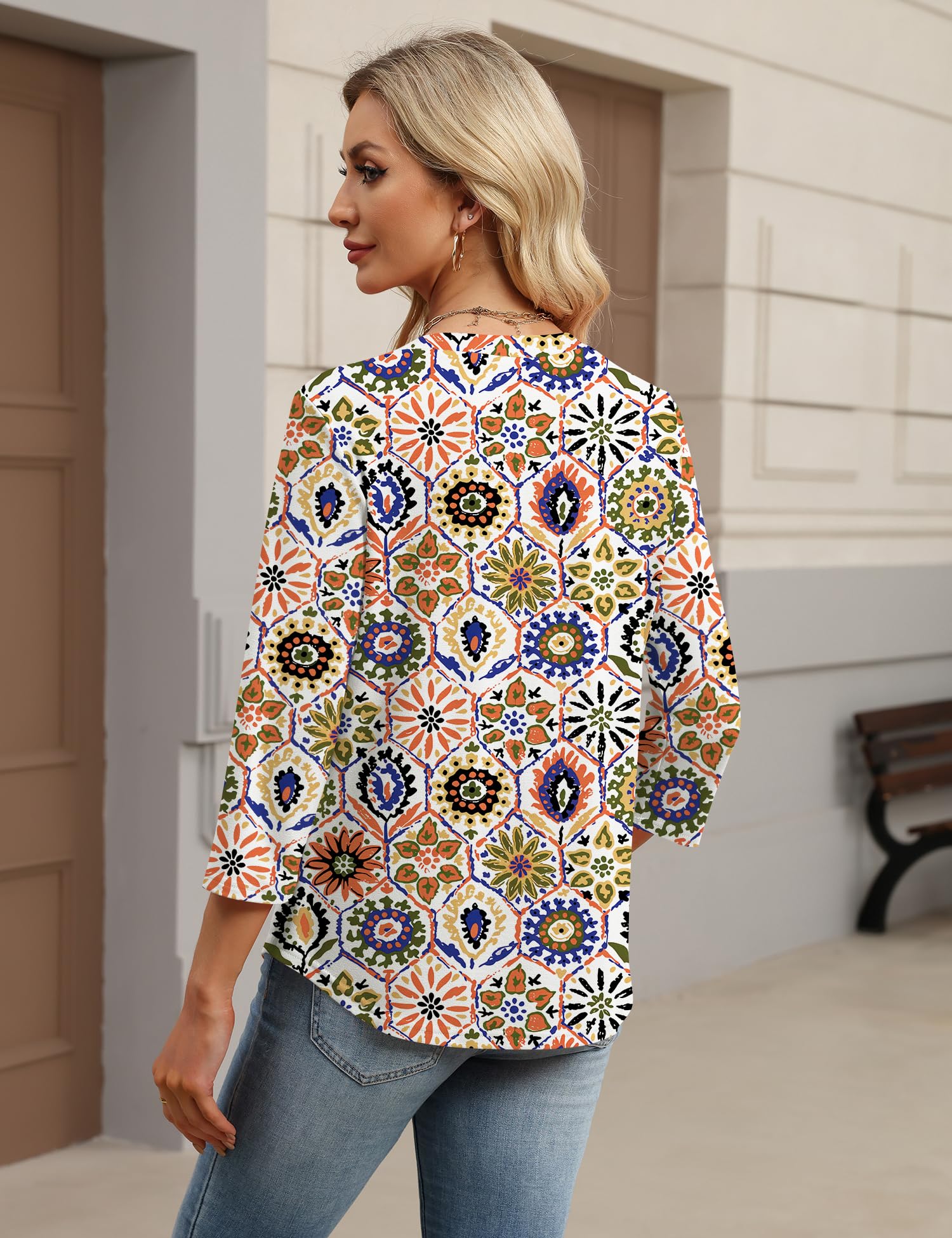 LOMON Womens Tops 3/4 Sleeve Botton Down Shirts Casual V Neck Tunic Blouses Pleated Fashion Summer Tees 2026 Trendy S-3XL