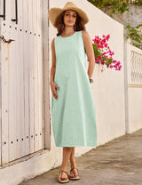 LOMON Summer Dresses for Women Cotton Casual Maxi Dress Beach Vacation Long Sundresses Plaid Striped with Pockets