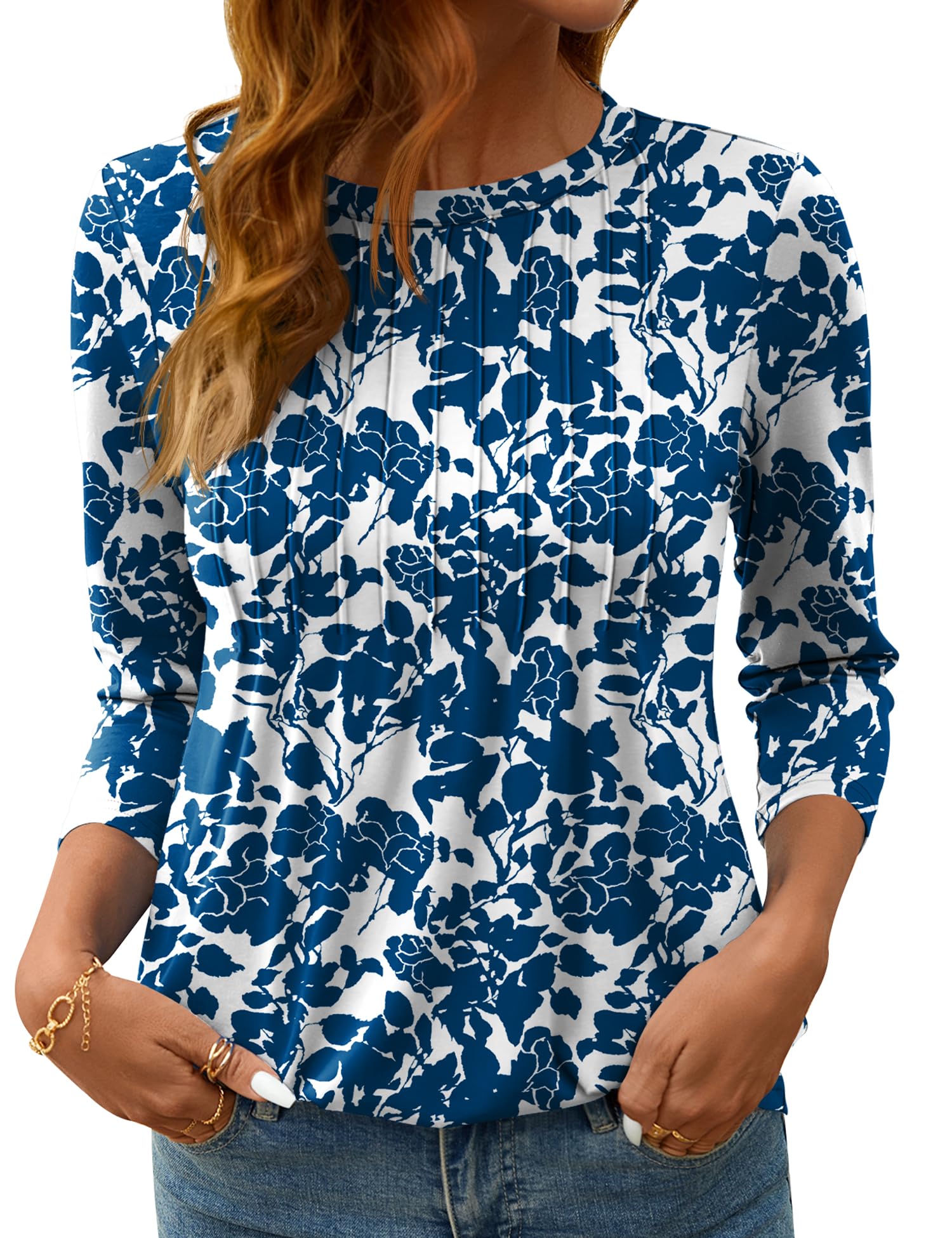 LOMON Women's 3/4 Length Sleeve Tops Crew Neck Dressy Casual Blouses Summer Tees Shirts