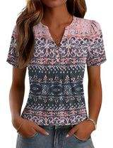 LOMON Womens Tops Dressy Casual V Neck Short Sleeve Shirts Summer Pleated Blouses Button Down Tunic Loose Fit