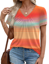 LOMON Womens Summer Tops Short Sleeve V Neck Pleated T-Shirts Loose Fit Dressy Casual Blouses S-XXL