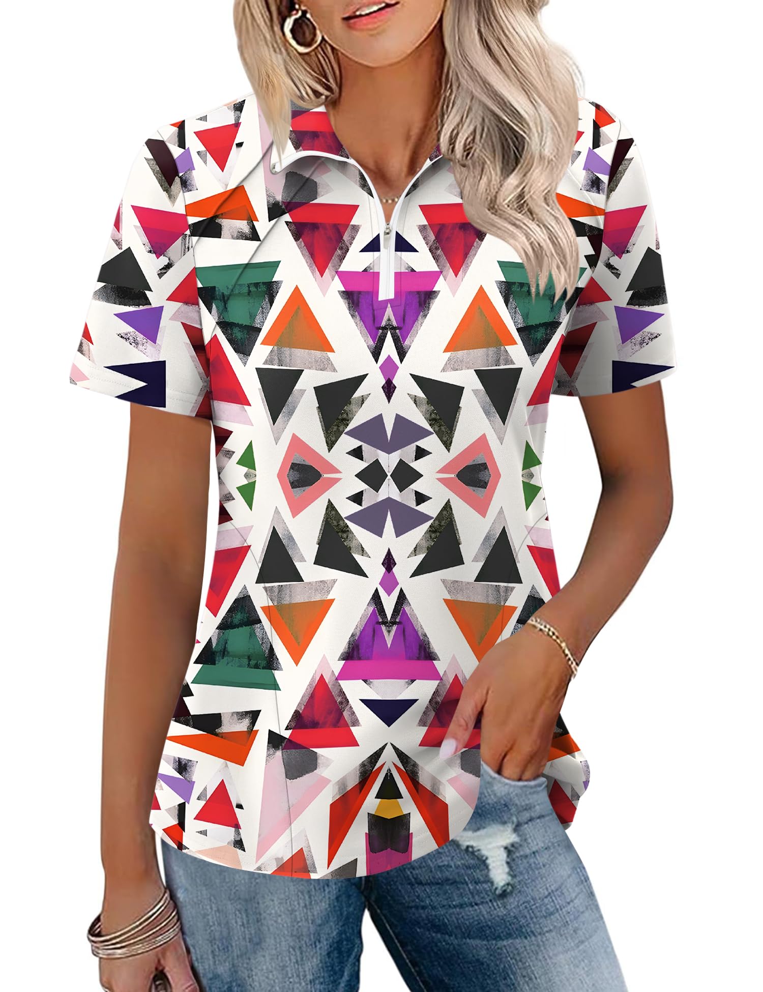 LOMON Womens Golf Polo Shirts Summer Short Sleeve 1/4 Zip Tops Moisture Wicking Casual Tennis Activewear with Pockets