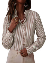 LOMON Button Down Shirts for Women Dressy Casual Long Sleeve Ruffle Blouses Office Tops Work Shirt
