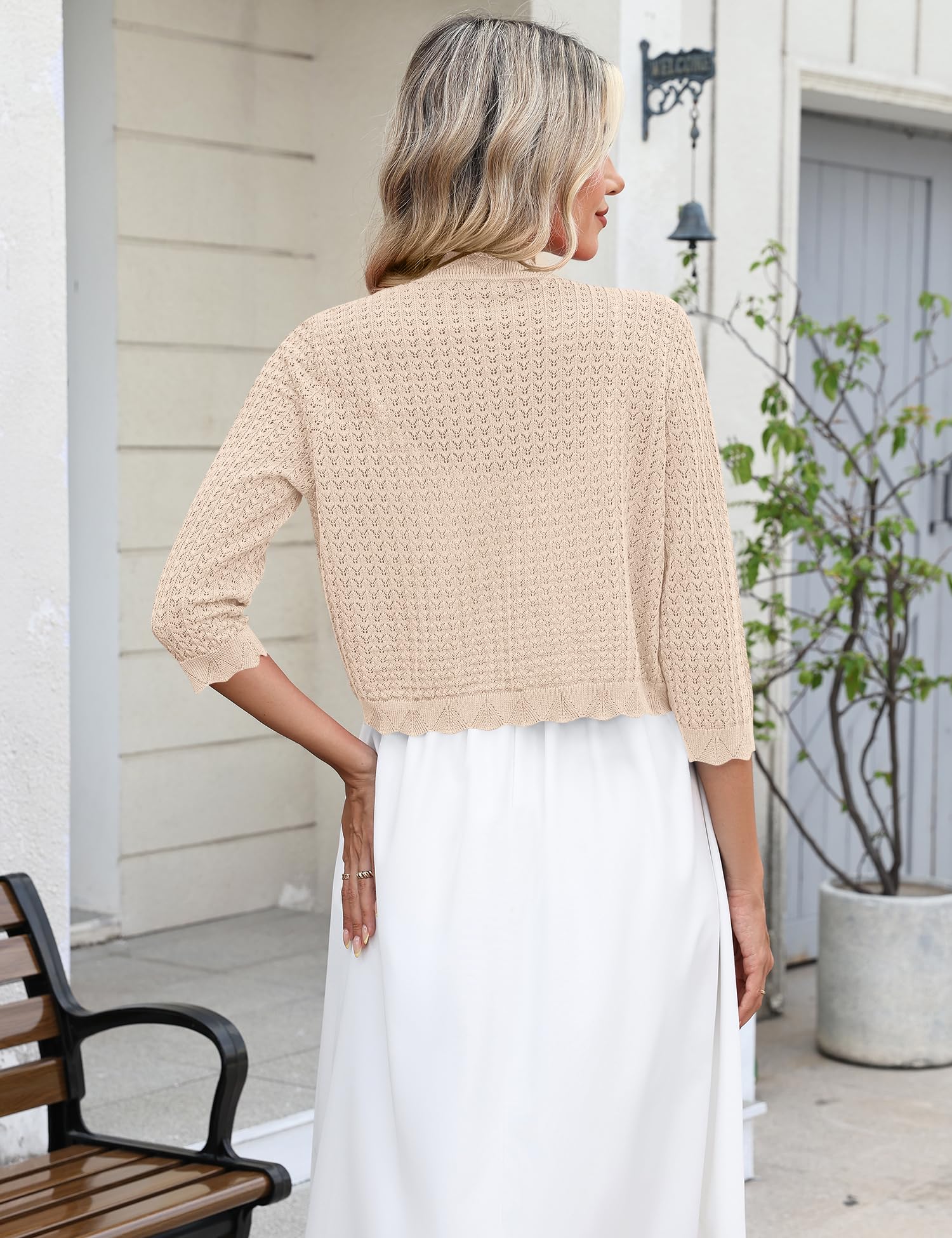 LOMON Women's 3/4 Sleeve Cropped Cardigan Knit Sweaters Trendy Open Front Bolero Shrugs for Dresses S-XXL