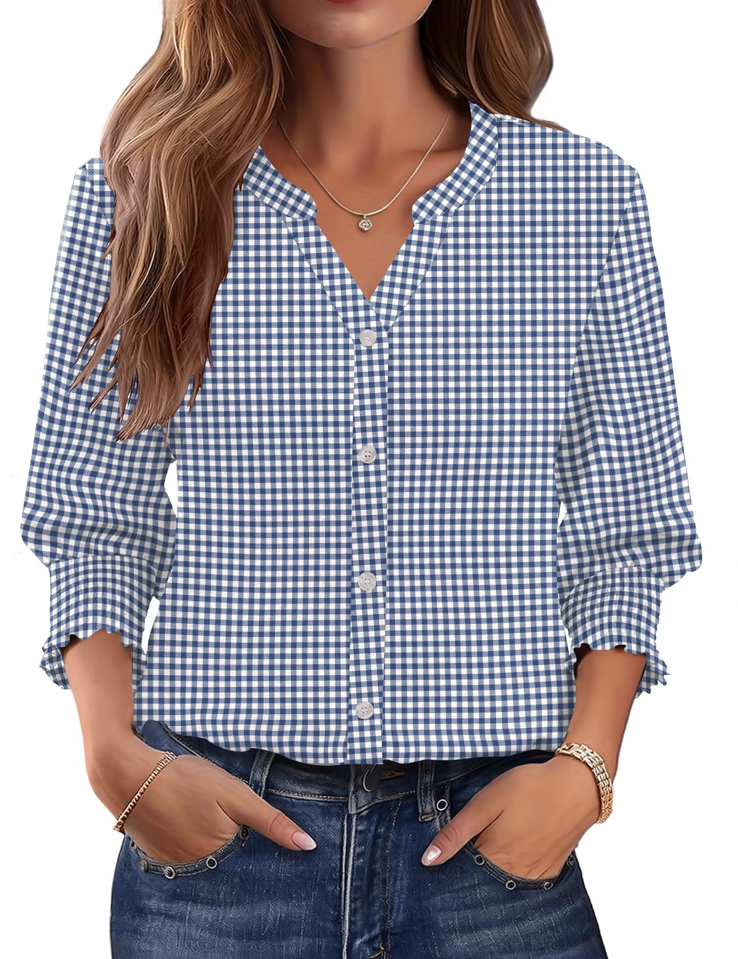 LOMON Button Down Shirts for Women 3/4 Length Sleeve Business Casual Blouses 2026 Summer Tops