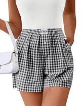 Lomon Boxer Shorts for Women Summer Gingham Pajamas 2026 Lounge Sleep Pj Plaid Shorts Y2K Beach Bottoms with Pockets