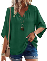 LOMON Women's 3/4 Length Sleeve Boho Tops V Neck Casual Vacation Clothes Loose Fit Tunic Shirts S-3XL