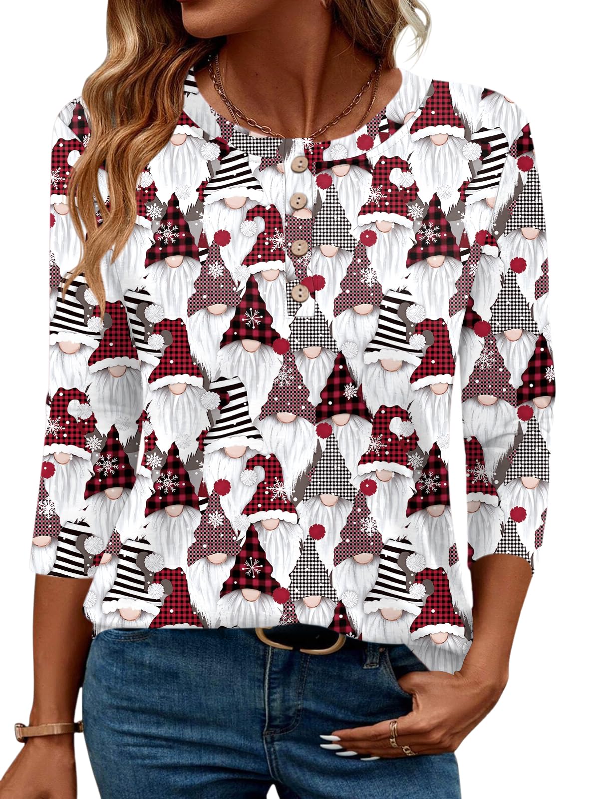 LOMON 3/4 Length Sleeve Womens Tops Dressy Casual Crewneck Pullover Tunics Summer Cute Blouses Fashion 2025 Tees Shirts