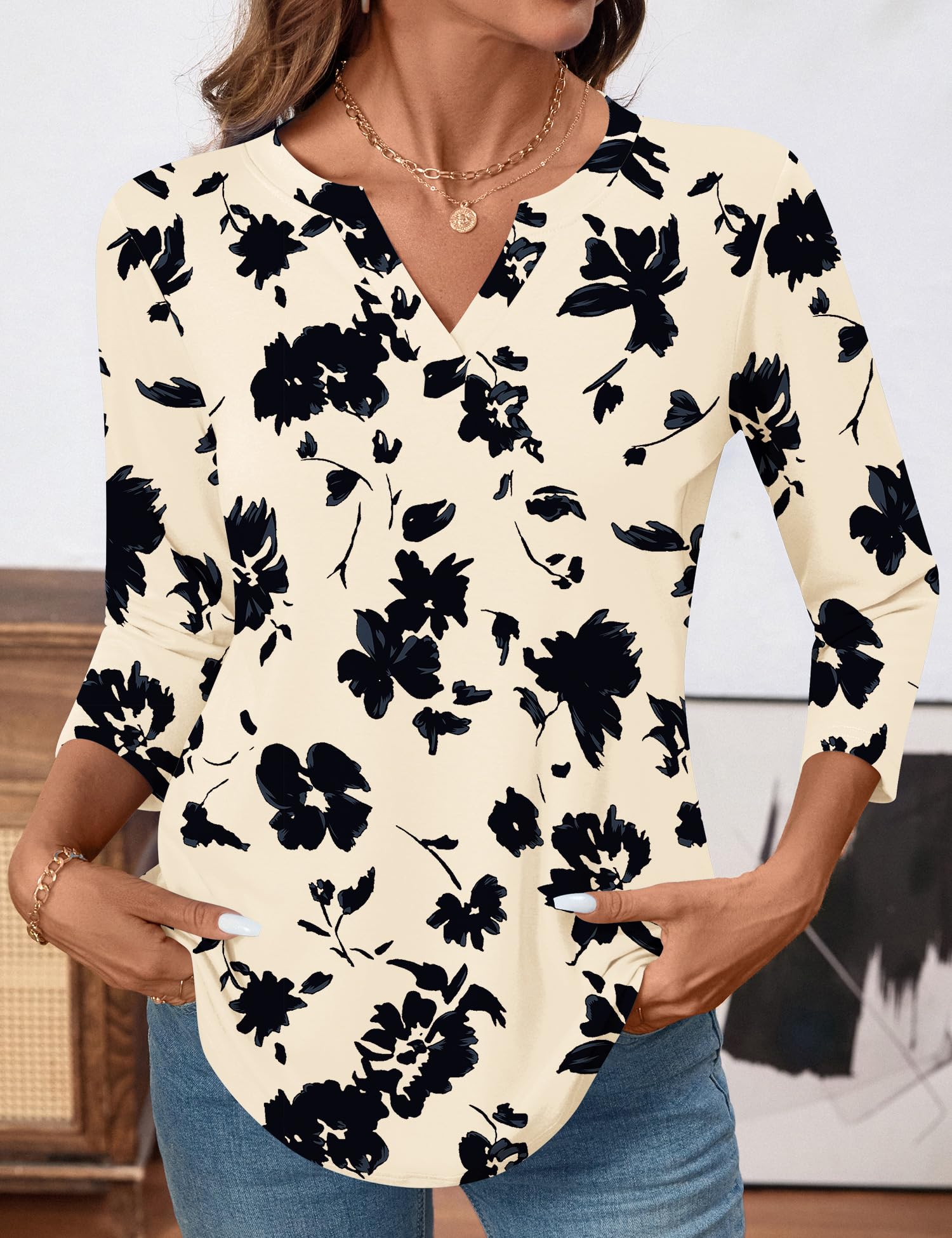 LOMON Womens 3/4 Length Sleeve Tops V Neck Business Casual Blouses Summer Tees Shirts 2026