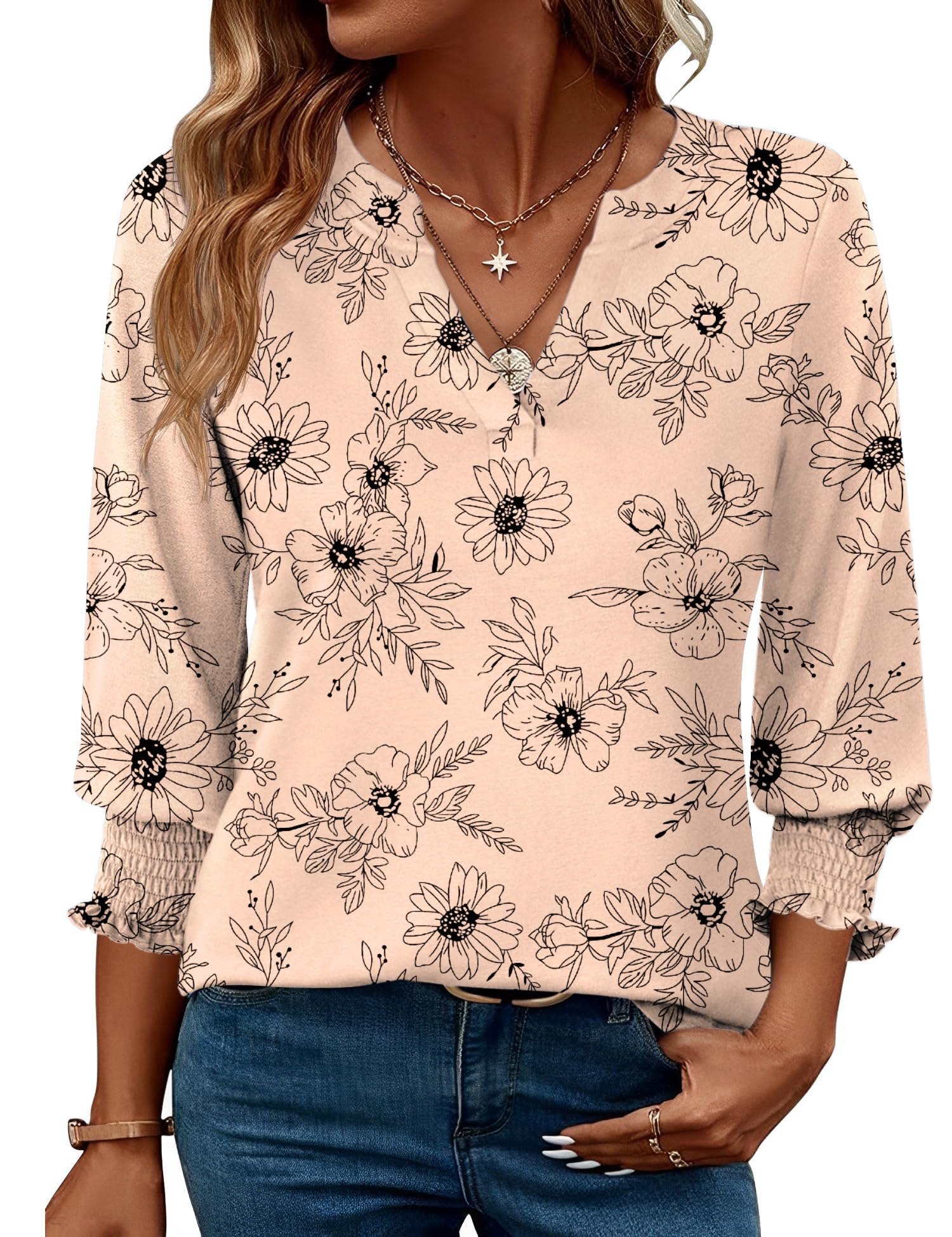 LOMON Women's 2026 Fashion Tops 3/4 Length Sleeve Business Casual Blouses Summer Tees Shirts S-4X