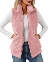 LOMON Womens Fuzzy Fleece Vest, Casual Warm Sleeveless Zip Up Sherpa Vest Jacket with Pockets for Fall/Winter