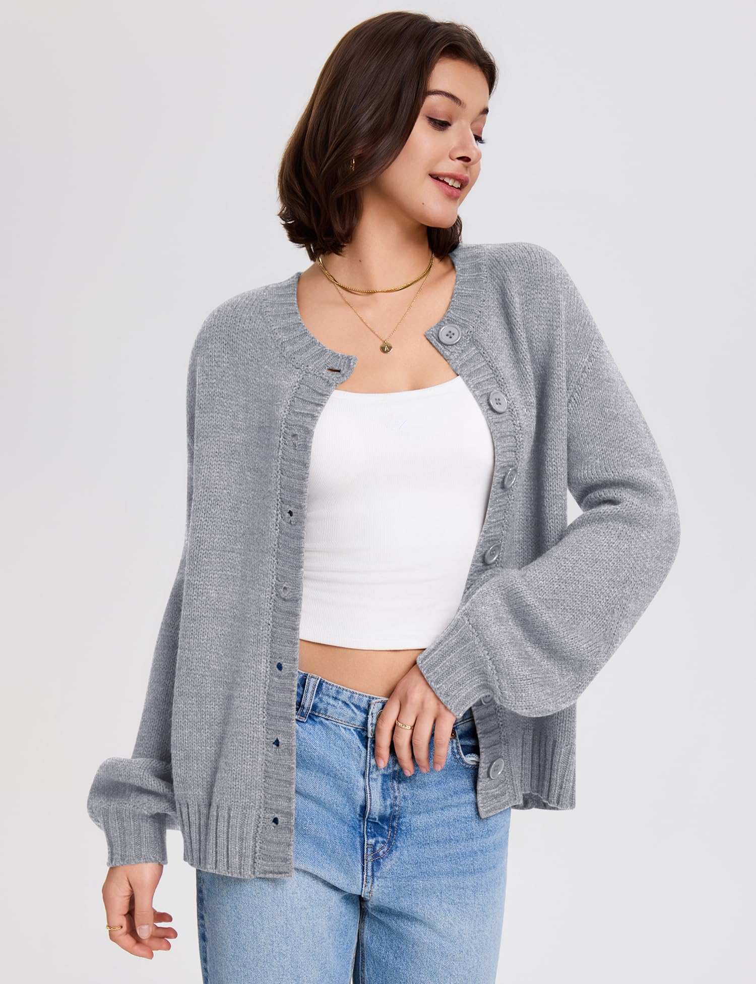 LOMON Cardigan for Women Lantern Long Sleeve Button Down Sweater Oversized Open Front Cardigan Sweaters Coats