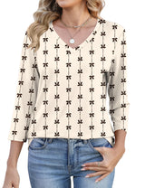 Lomon Women's V Neck T Shirts 3/4 Sleeve Blouse Summer Tops Dressy Casual Basic Tees