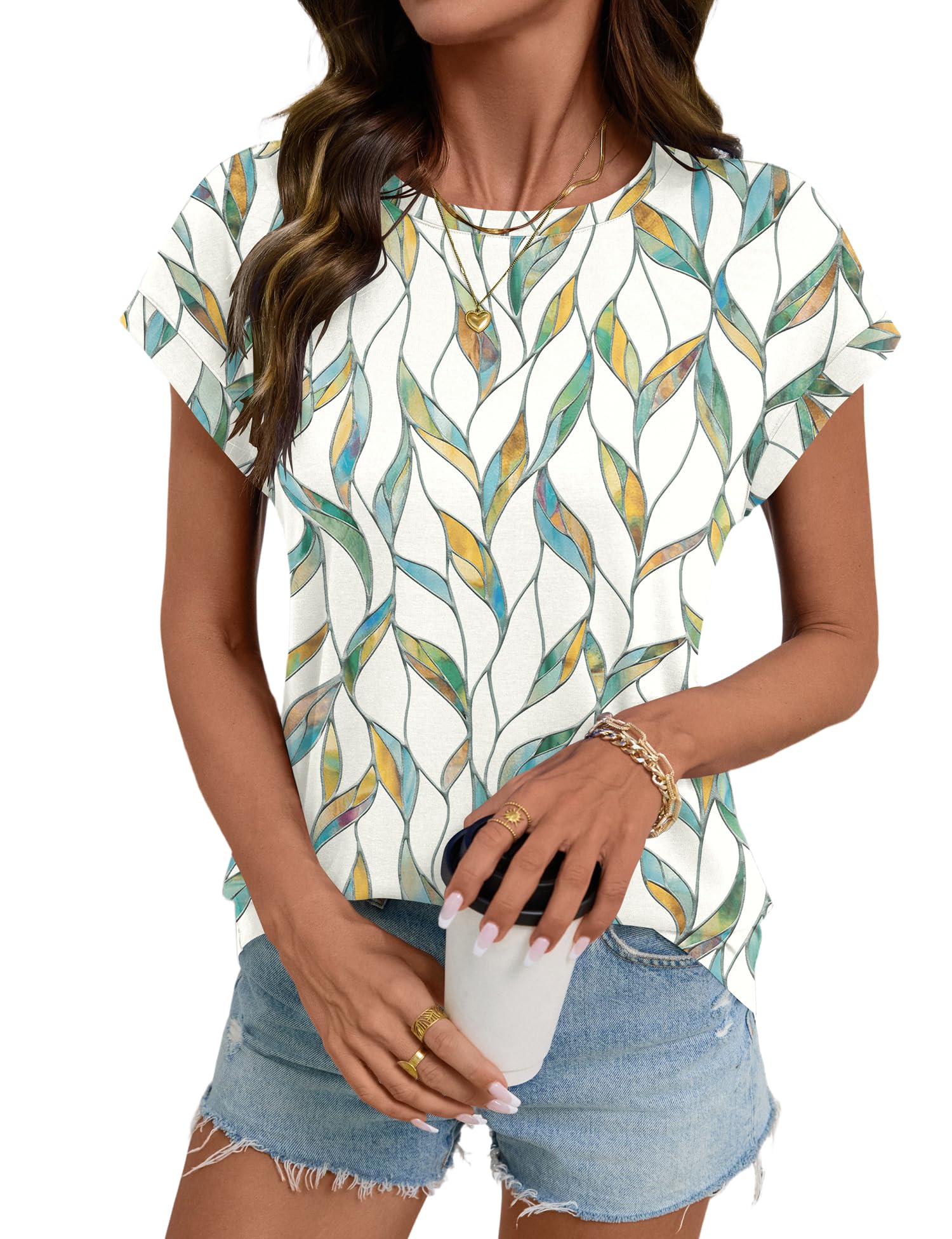 LOMON Womens Summer Tops Short Sleeve Shirts Cap Sleeve Tops Crew Neck Cute Trendy Tunic Blouses Dressy Casual Outfits 2026