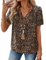 LOMON Boho Tops for Women Summer V-Neck Tie Front Peasant Blouses Casual Puff Sleeve Loose-Fit Flowy Shirts Beach Vacation