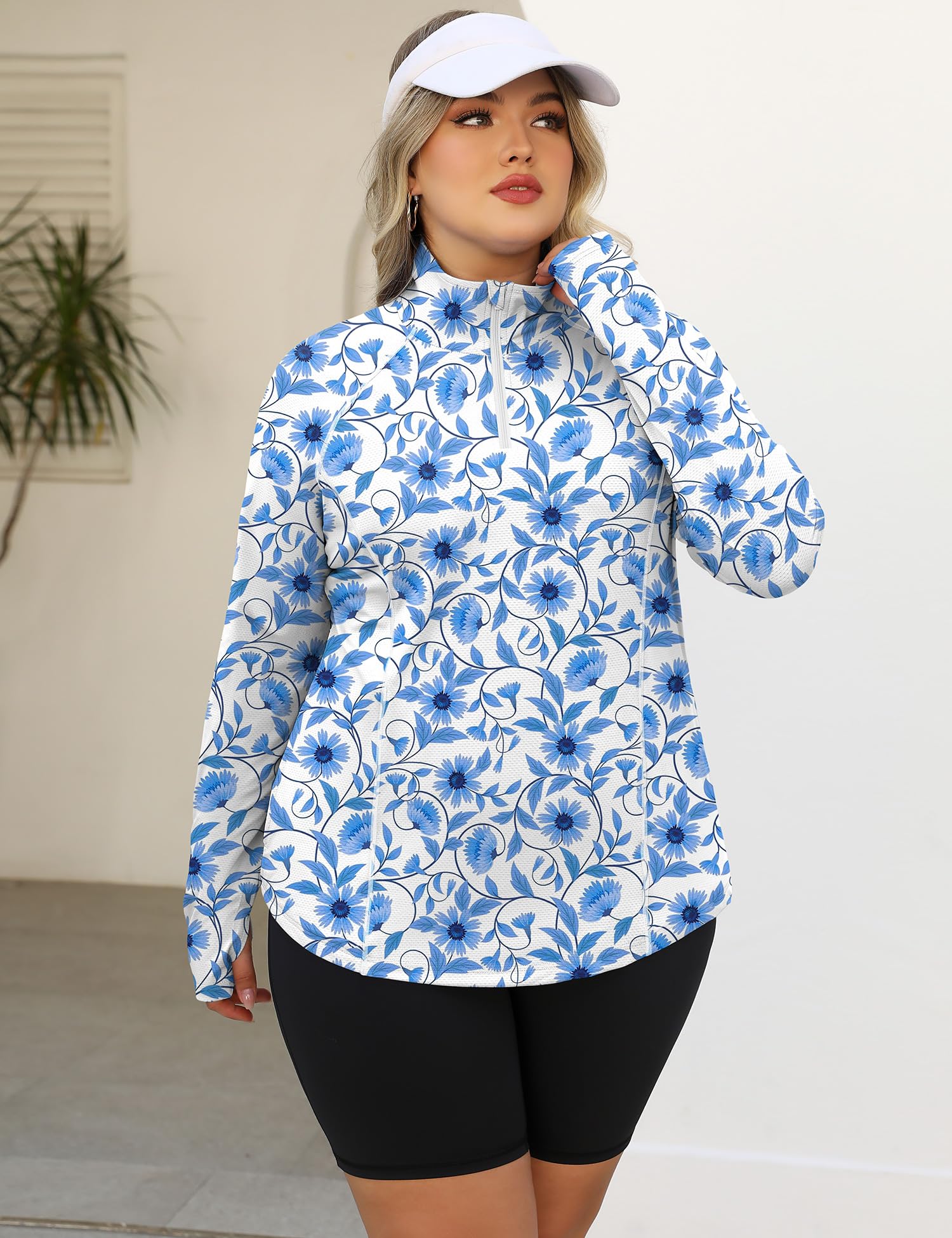 LOMON Womens Plus Size Workout Tops Long Sleeve 1/4 Zip UV Sun Protection Quick Dry Hiking Athletic Shirts Rash Guard UPF 50+