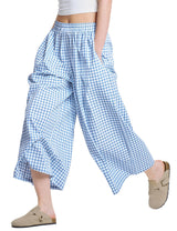 LOMON Womens Wide Leg Capri Pants Gingham Plaid Culottes Summer Elastic Waist Palazzo Trousers Bottoms with Pockets