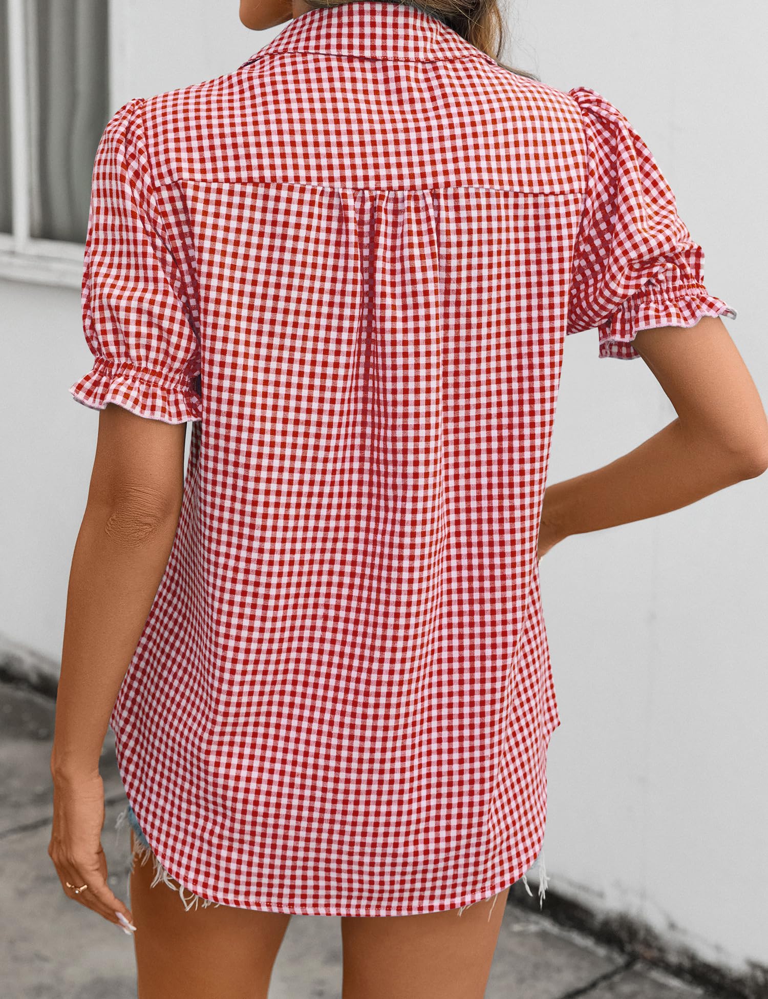 LOMON Linen Shirts for Women Puff Sleeve Button Down Summer Casual Cotton Linen Blouses Collared Work Tops Dressy